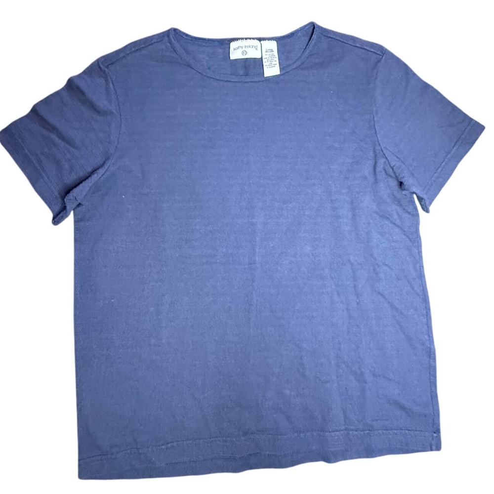 Kathy Ireland Womens Blue Cotton Short Sleeve Basic T Shirt Top Large